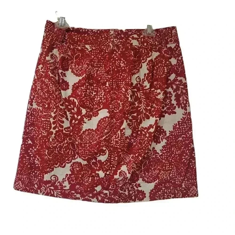 Talbots Women's Red & Ivory Cotton/Spandex Jacquard Floral A-Line Skirt - Picture 9 of 9